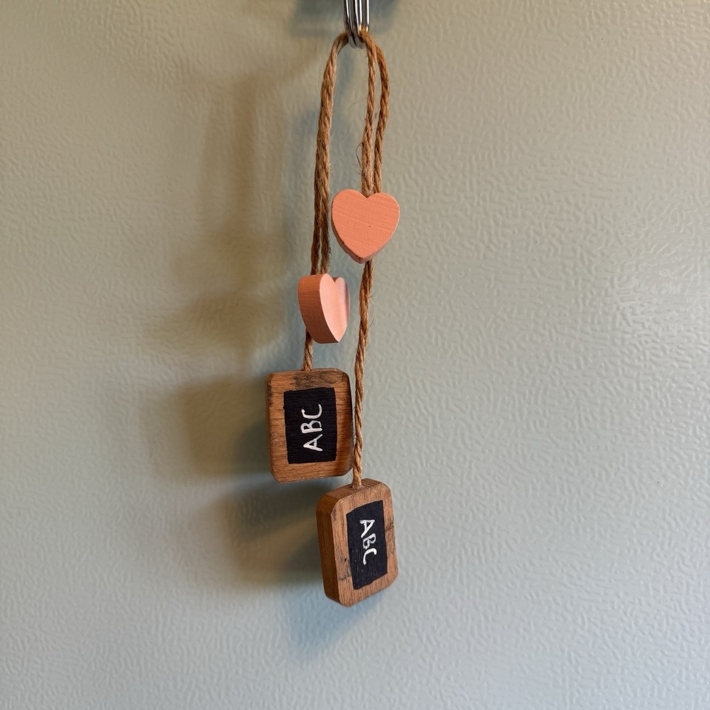 Teacher Wooden ABC 123 Chalkboard And Pink Hearts Set Of Two Ornaments Jute Rope
